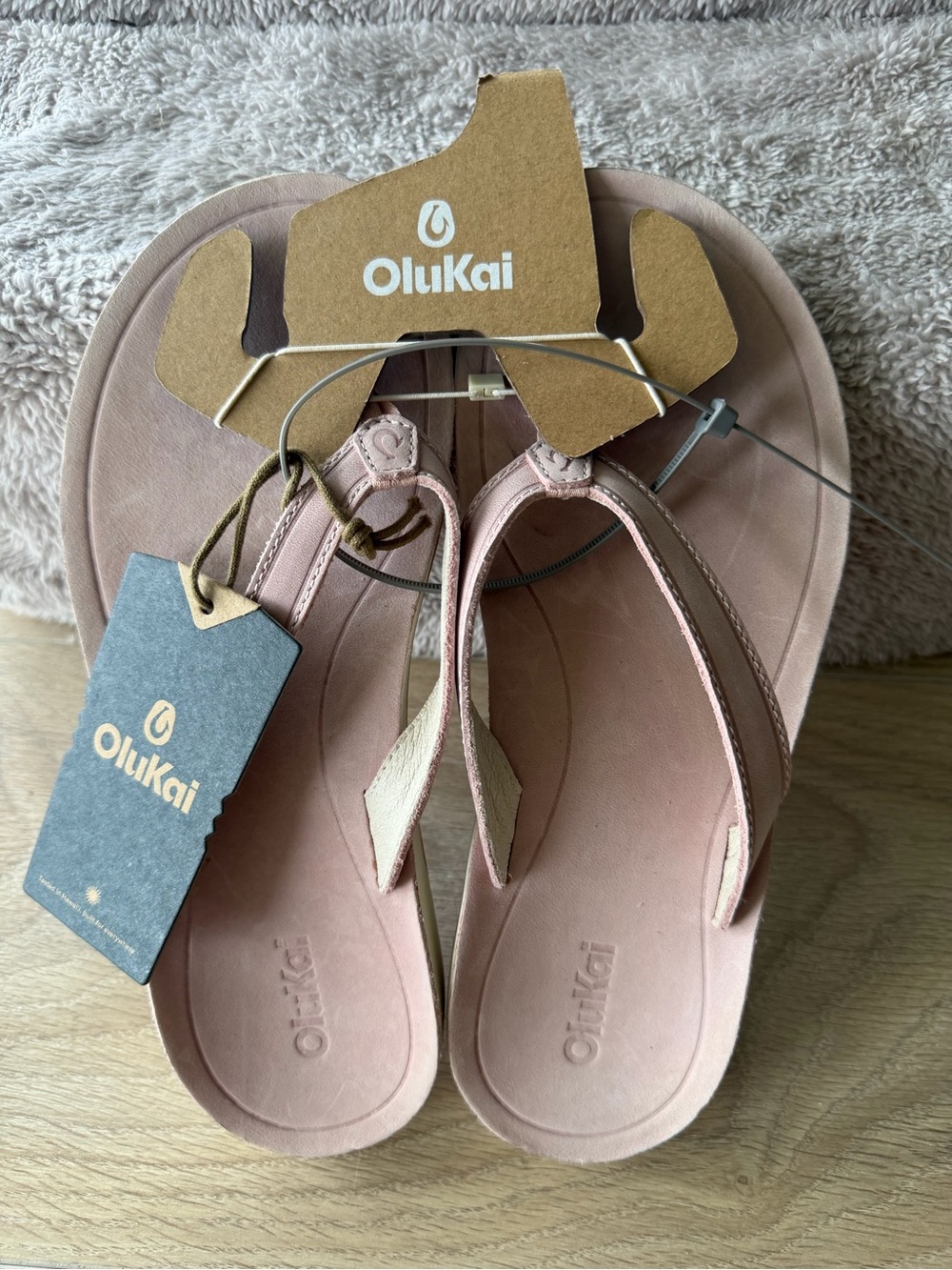 Olukai Pink Leather Flip Flops